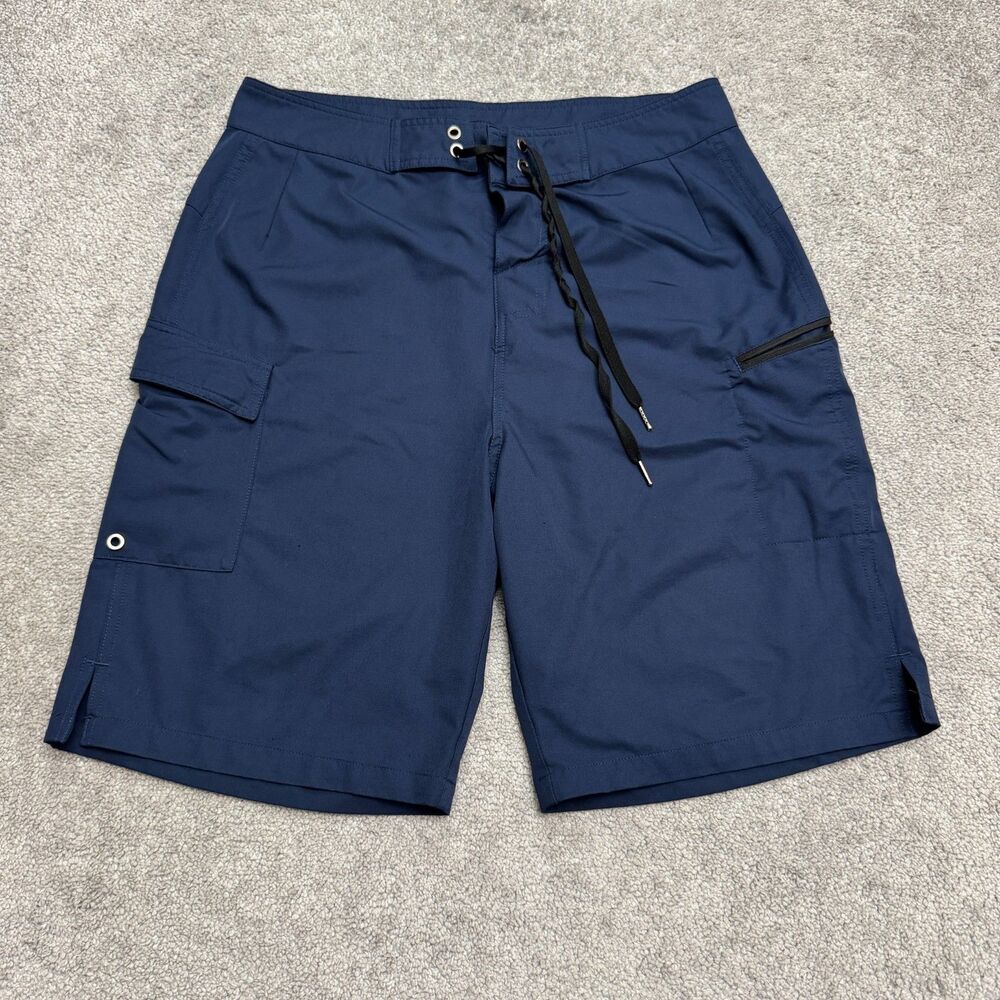 Board Shorts Swim Trunks Mens 34 Navy Blue Stretch Cargo Surf Swimsuit Quick Dry